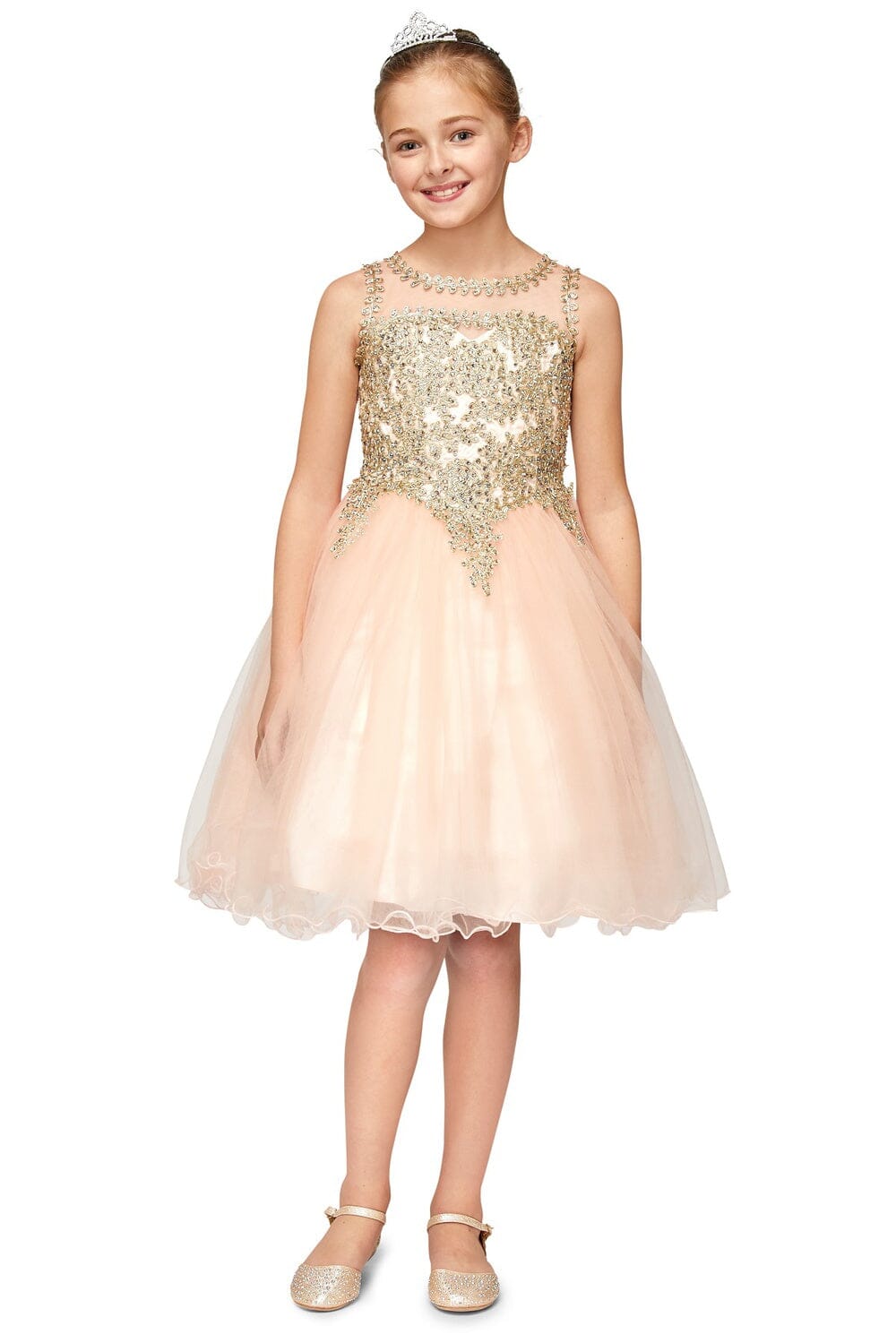 Applique Girls Short Ruffled Dress by Cinderella Couture 5017