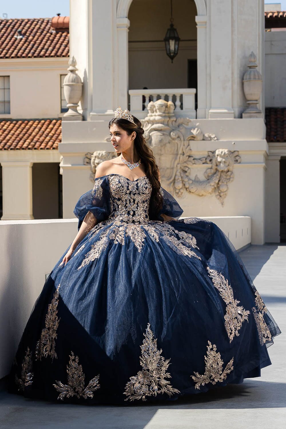 Applique Puff Sleeve Ball Gown by Petite Adele PQ1023