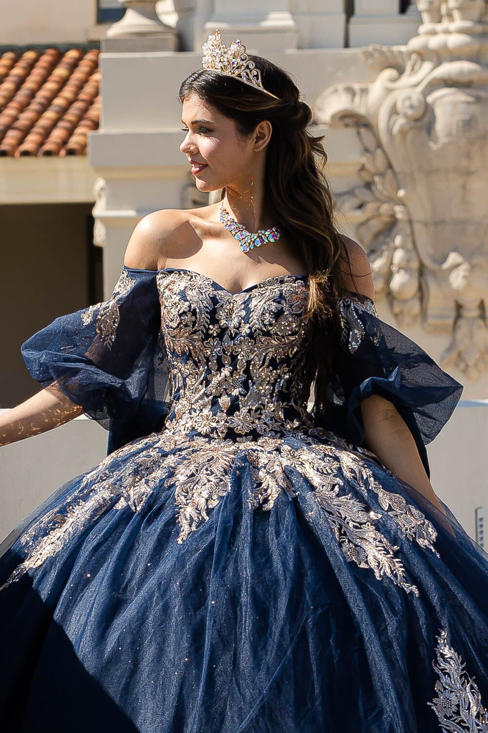 Applique Puff Sleeve Ball Gown by Petite Adele PQ1023