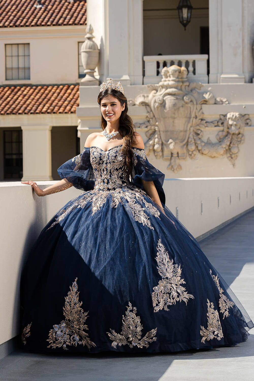 Applique Puff Sleeve Ball Gown by Petite Adele PQ1023