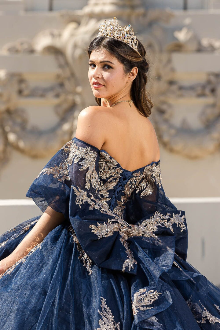 Applique Puff Sleeve Ball Gown by Petite Adele PQ1023