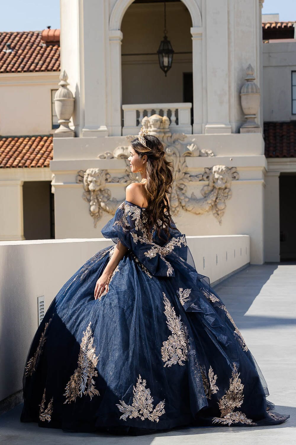 Applique Puff Sleeve Ball Gown by Petite Adele PQ1023