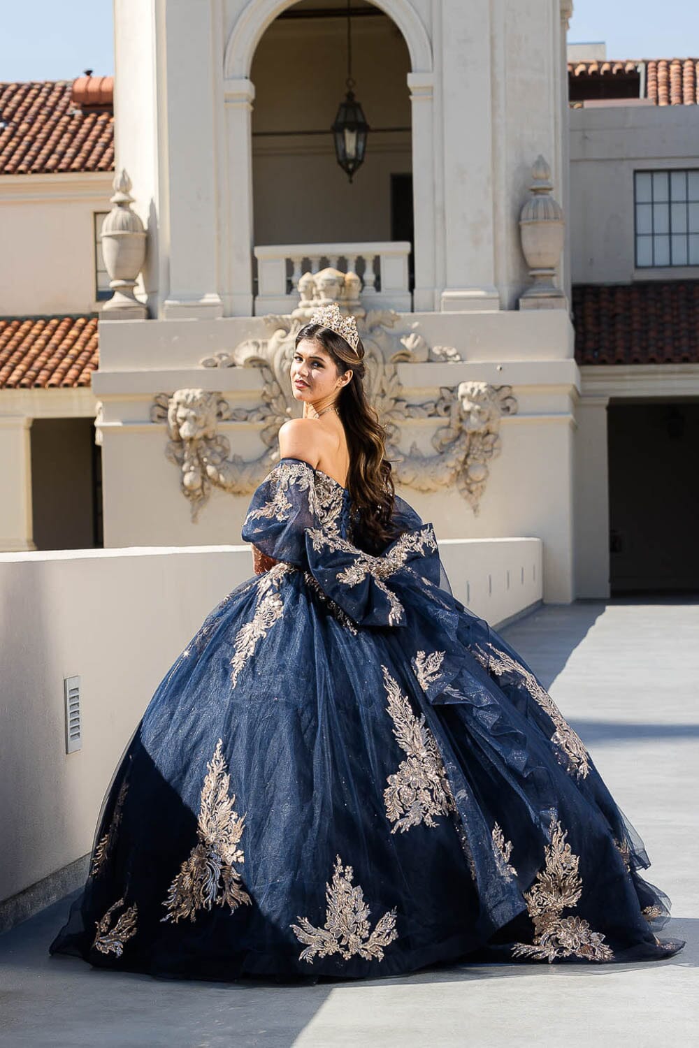 Applique Puff Sleeve Ball Gown by Petite Adele PQ1023