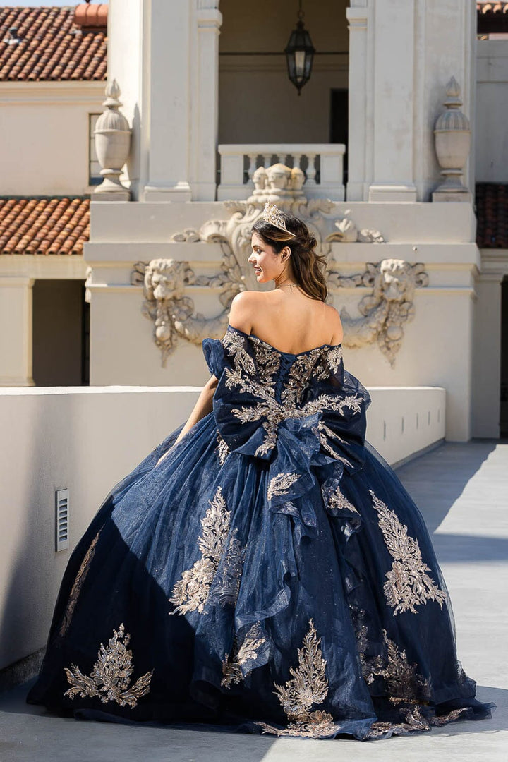 Applique Puff Sleeve Ball Gown by Petite Adele PQ1023