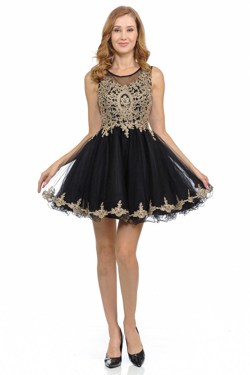 Applique Short Sleeveless A-line Dress by Lenovia 8101