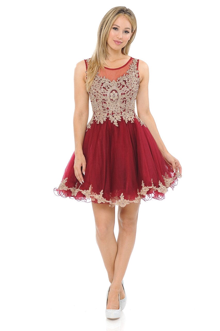 Applique Short Sleeveless A-line Dress by Lenovia 8101