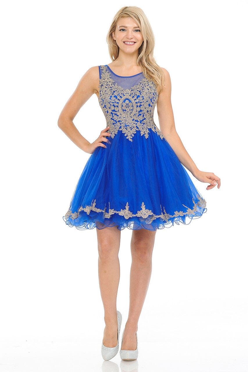 Applique Short Sleeveless A-line Dress by Lenovia 8101