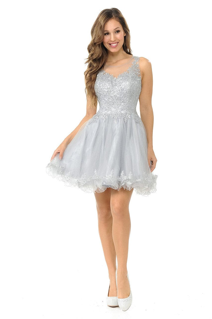 Applique Short Sleeveless A-line Dress by Lenovia 8101