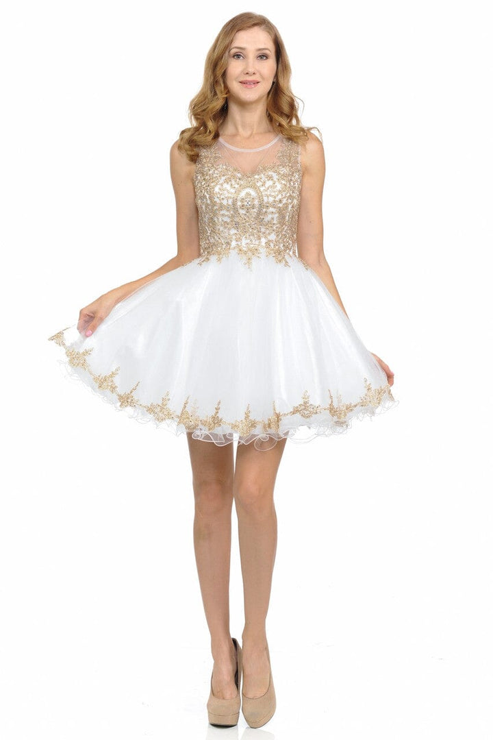 Applique Short Sleeveless A-line Dress by Lenovia 8101