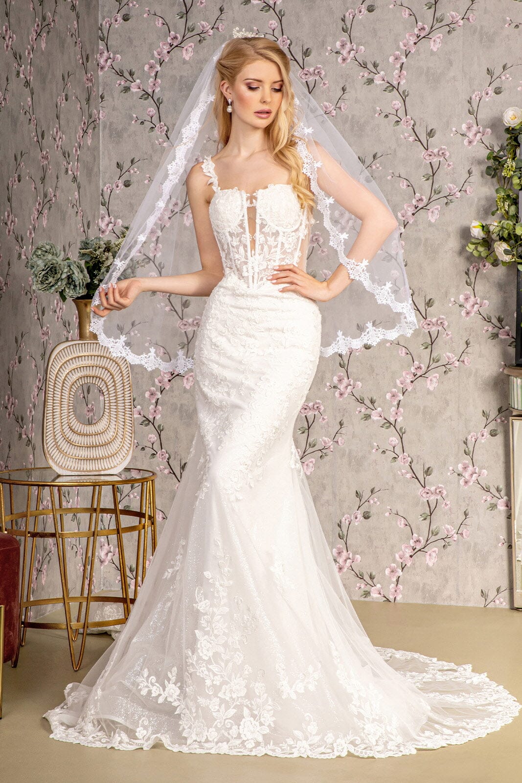 Applique Sleeveless Mermaid Bridal Gown by GLS Gloria GL3478 2XL / Ivory