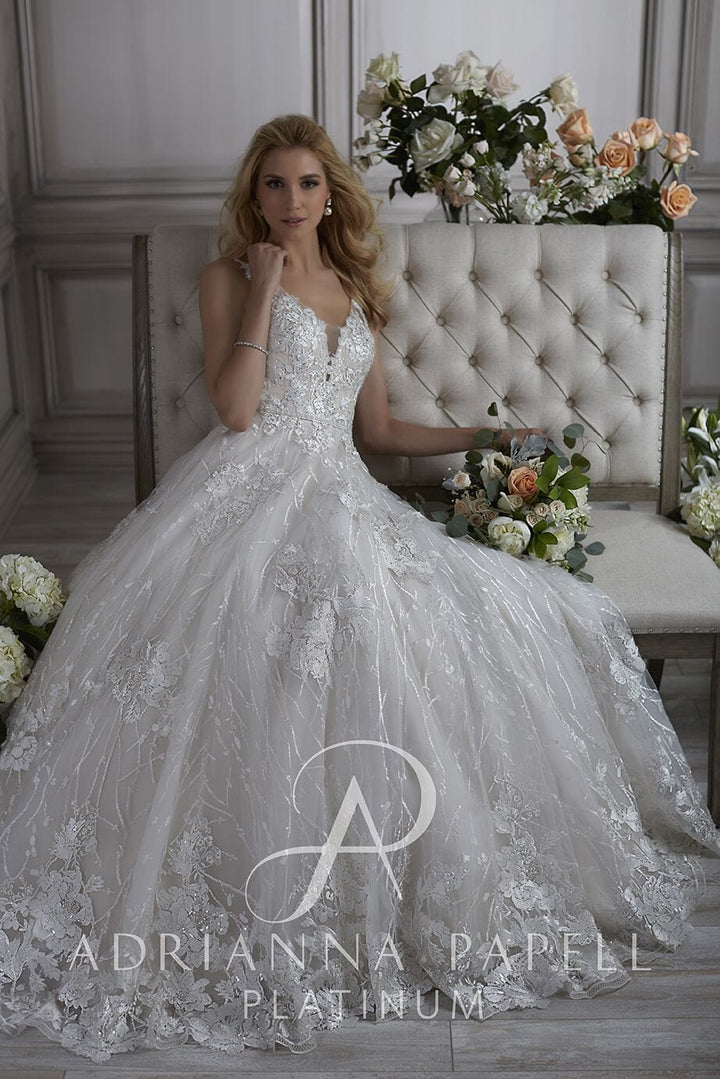 Applique V-Neck Wedding Dress by Adrianna Papell 31076 Louisa