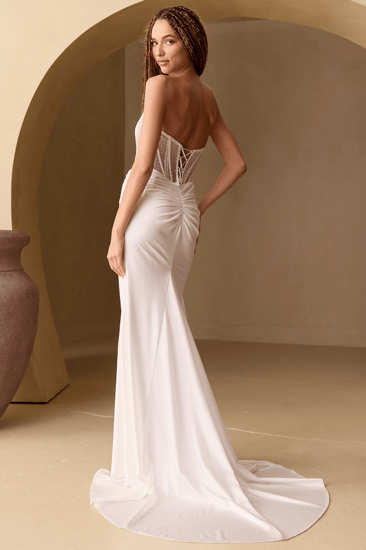 Beaded Strapless Slit Gown by Amelia Couture 3042