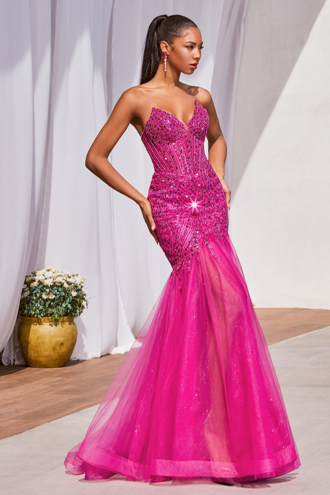 Beaded Strapless Slit Mermaid Dress by Ladivine CD0214