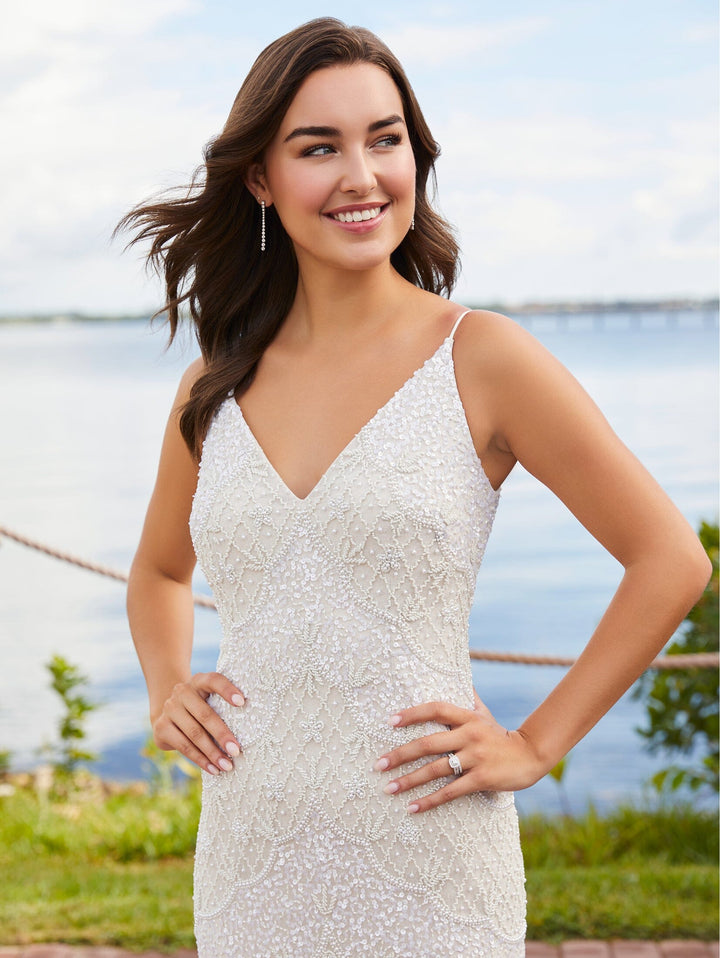 Beaded V-Neck Wedding Dress by Adrianna Papell 40359