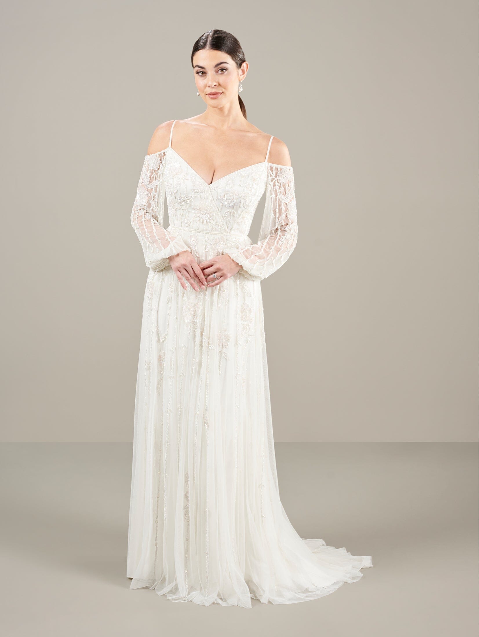 Bishop Sleeve Wedding Dress by Adrianna Papell 40447 Bishop Sleeve Wedding Dress by Adrianna Papell 40447