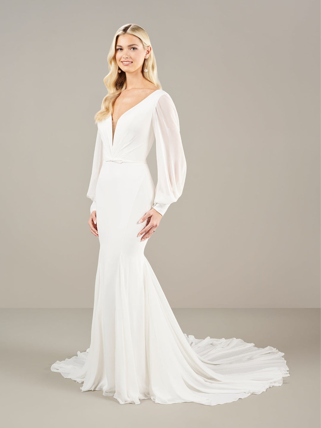 Chiffon Long Sleeve Bridal Gown by Adrianna Papell 31285