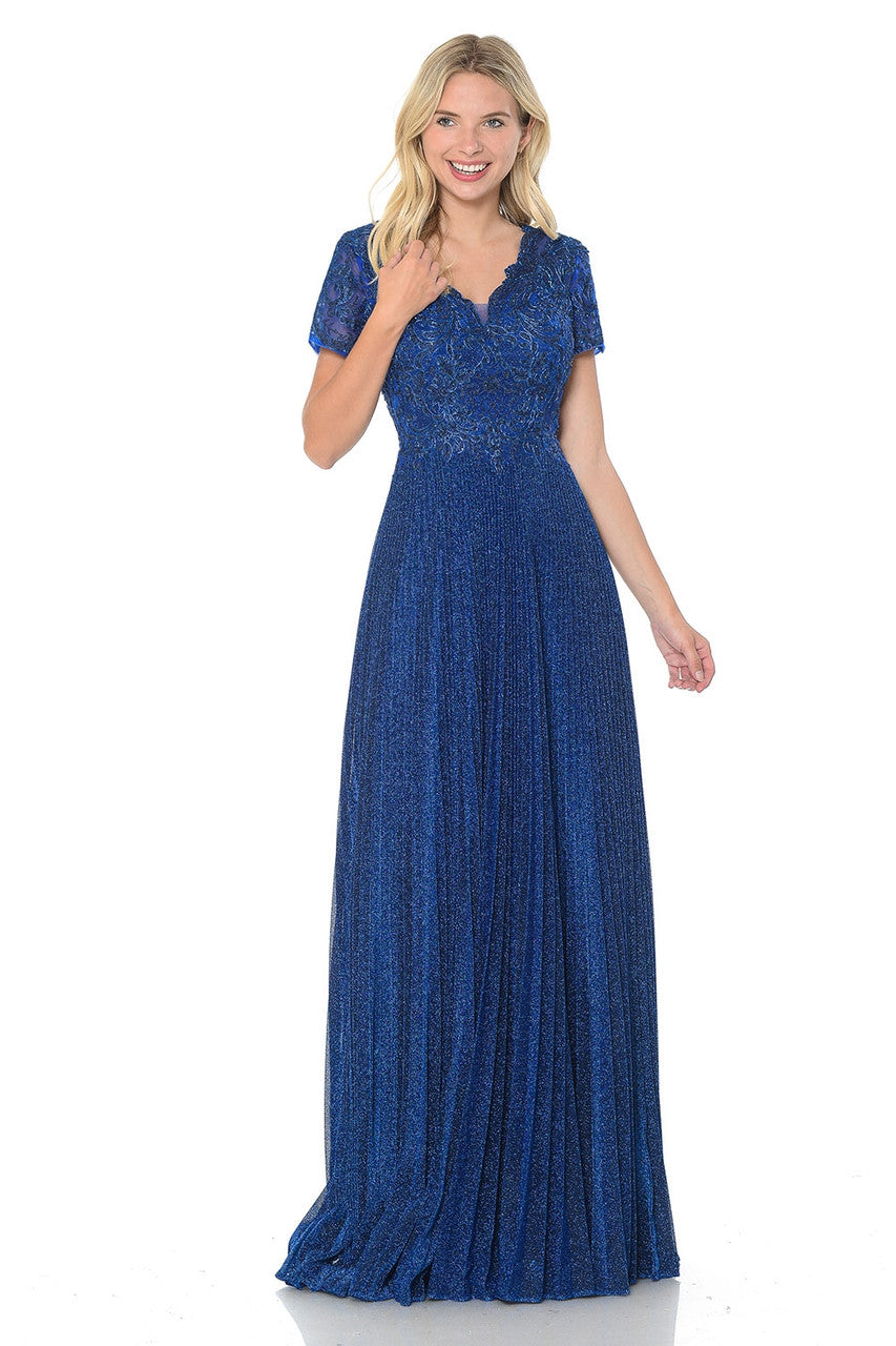 Embroidered Short Sleeve A-line Gown by Lenovia 8139