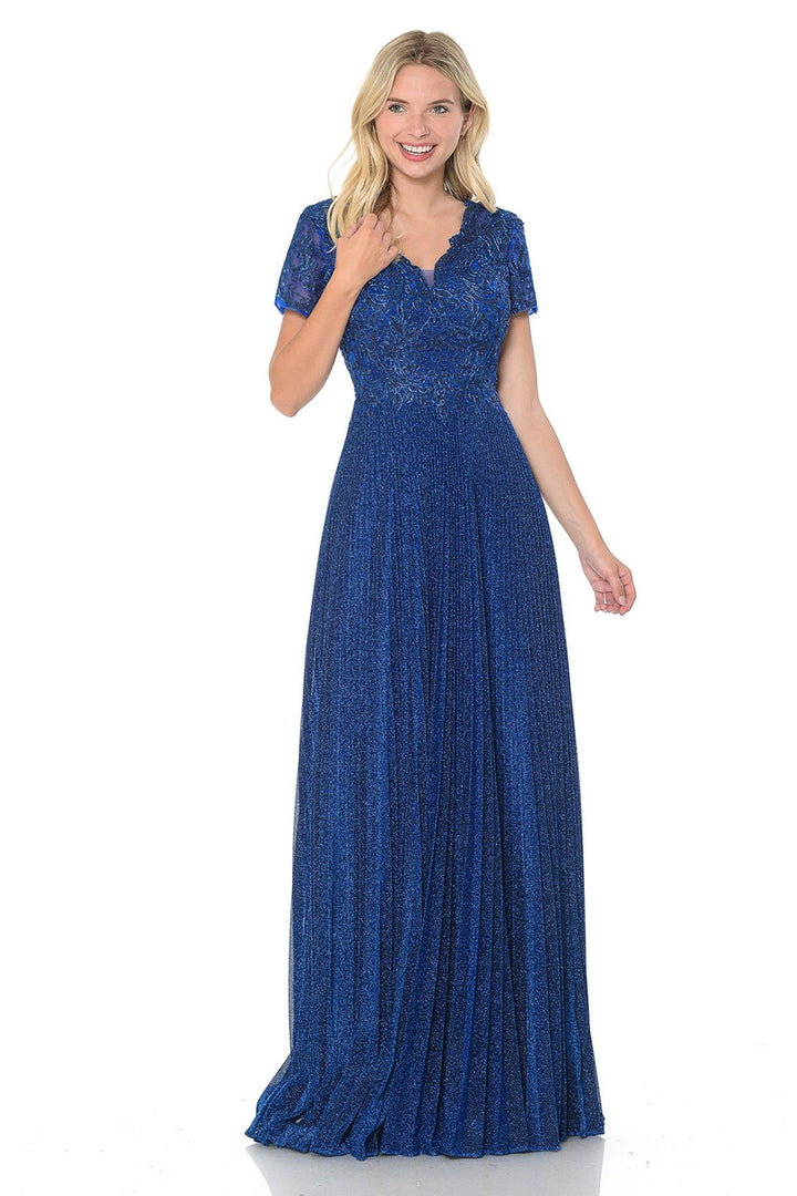 Embroidered Short Sleeve A-line Gown by Lenovia 8139