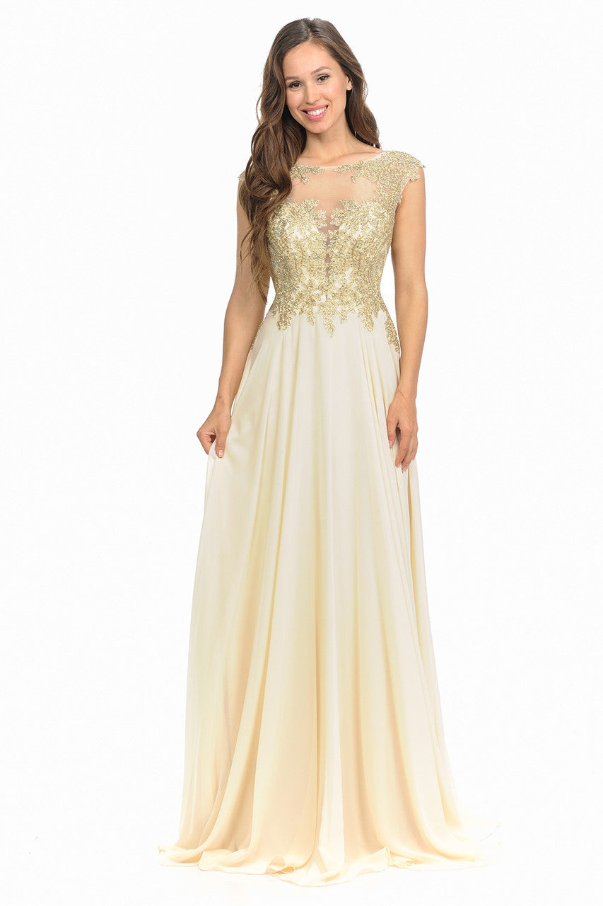 Chiffon Cap Sleeve A-line Gown by Lenovia 8123