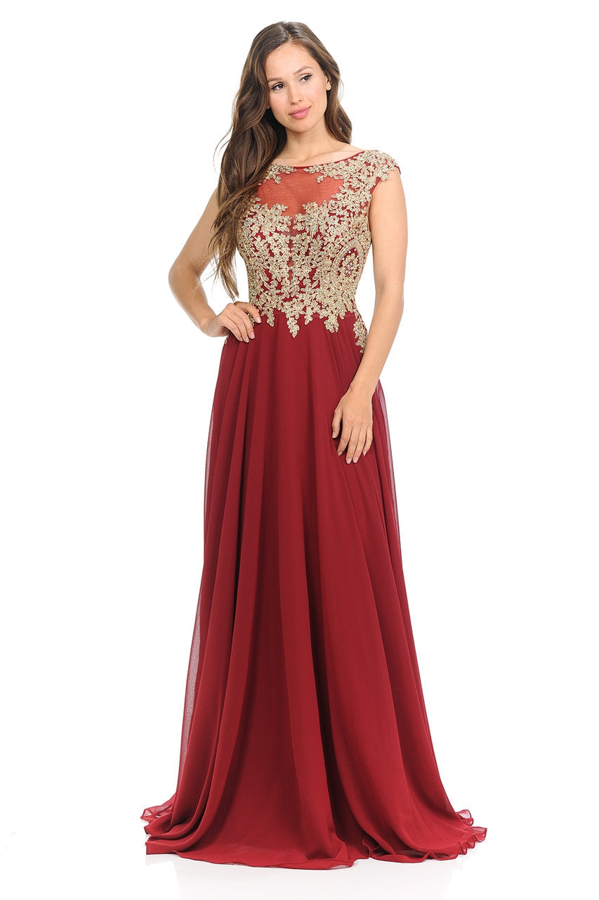 Chiffon Cap Sleeve A-line Gown by Lenovia 8123