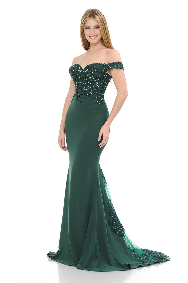 Embroidered Crepe Off Shoulder Gown by Lenovia 8134