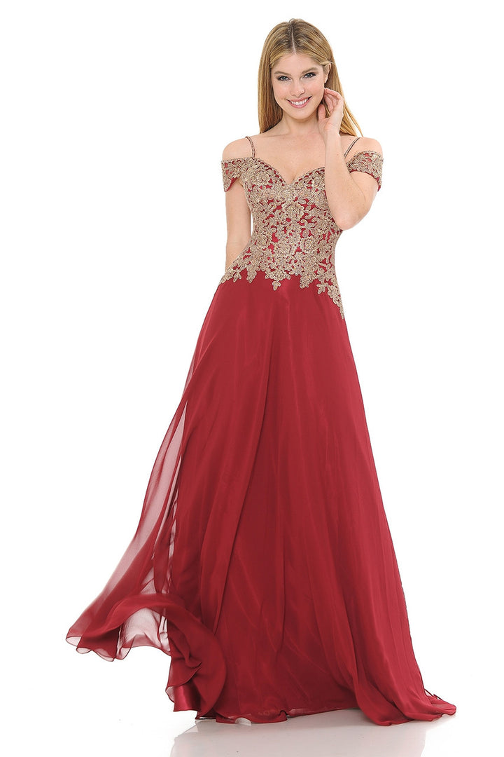 Applique Cold Shoulder A-line Gown by Lenovia 8132