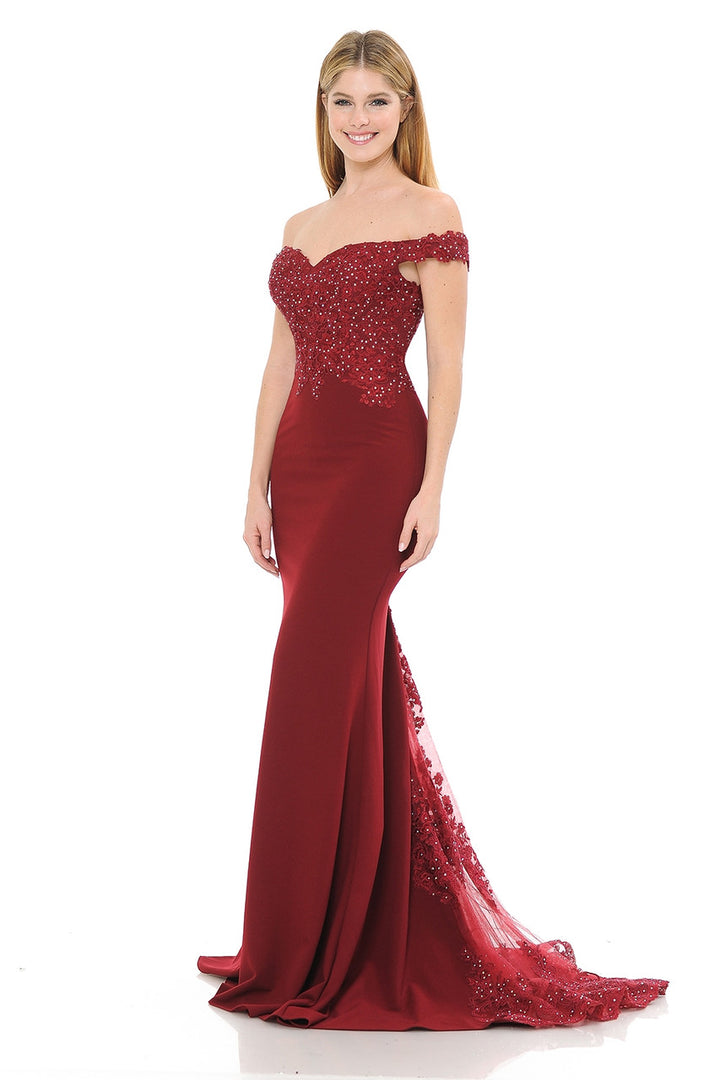Embroidered Crepe Off Shoulder Gown by Lenovia 8134