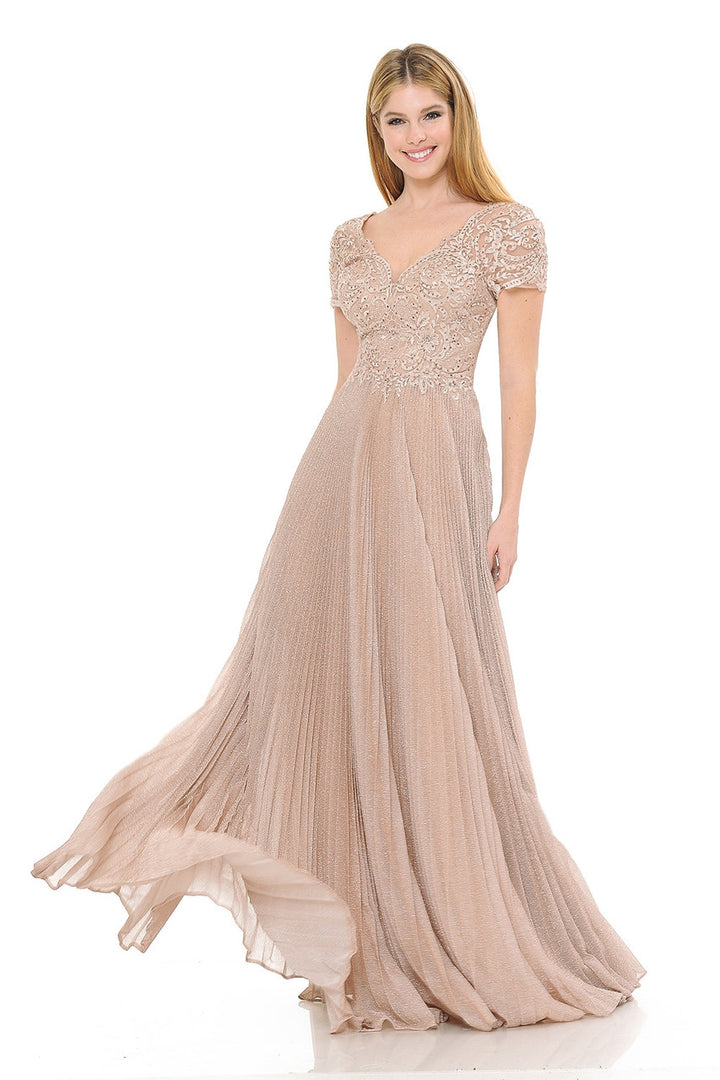 Embroidered Short Sleeve A-line Gown by Lenovia 8139