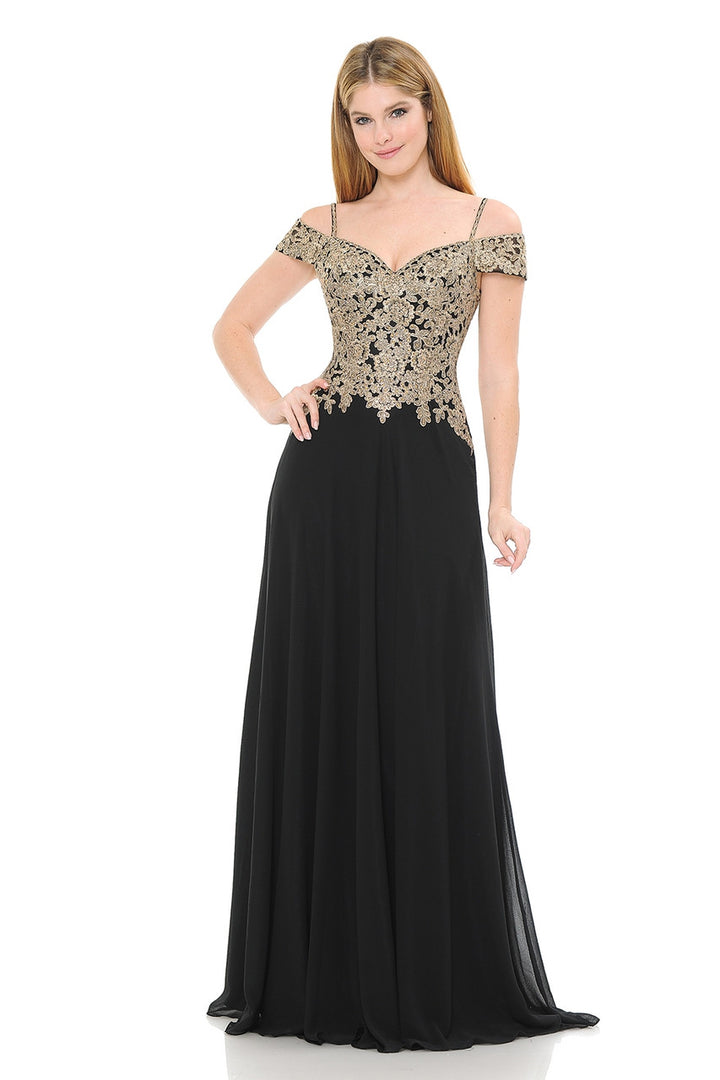 Applique Cold Shoulder A-line Gown by Lenovia 8132