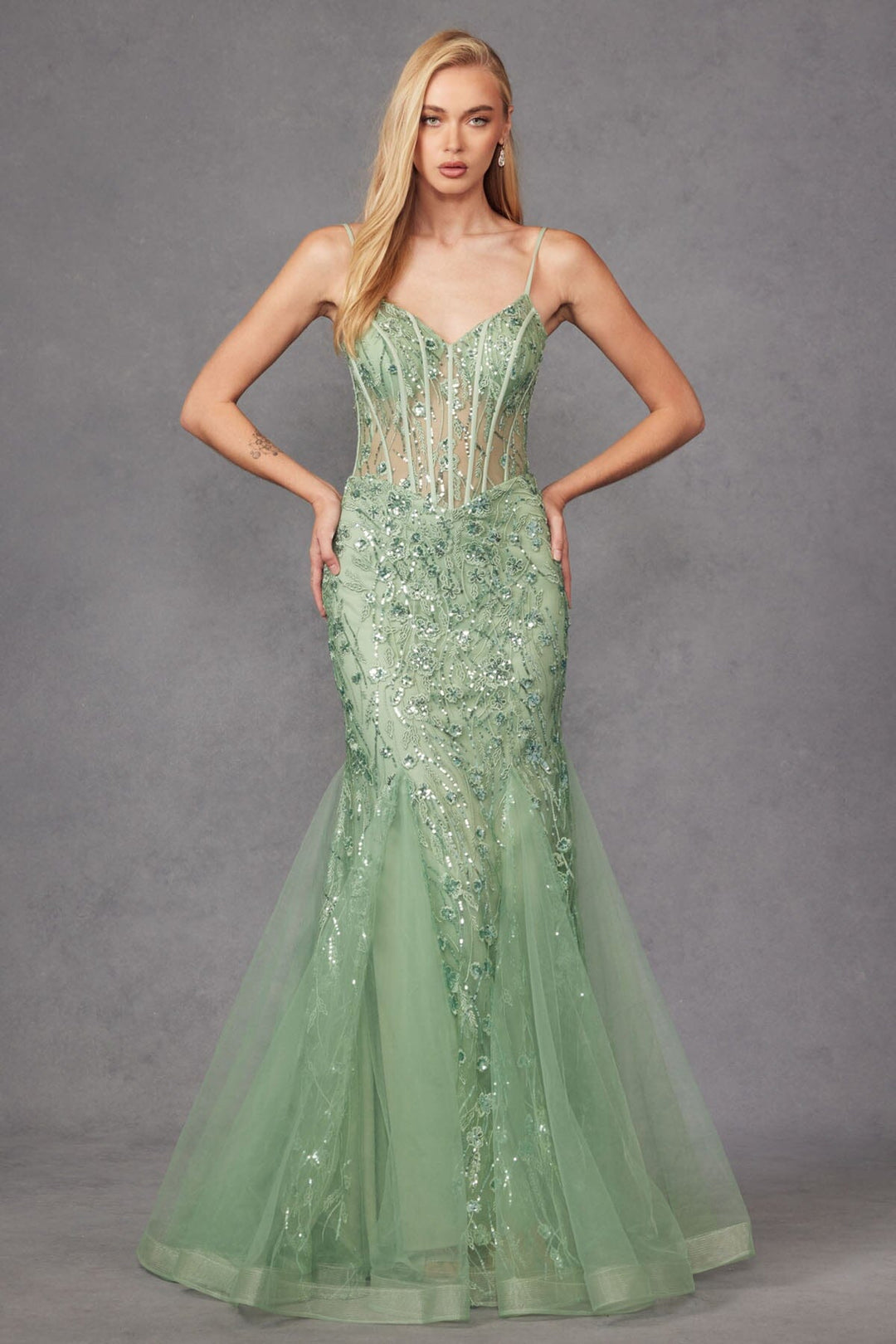 Embellished Sleeveless Mermaid Dress by Juliet JT2441S