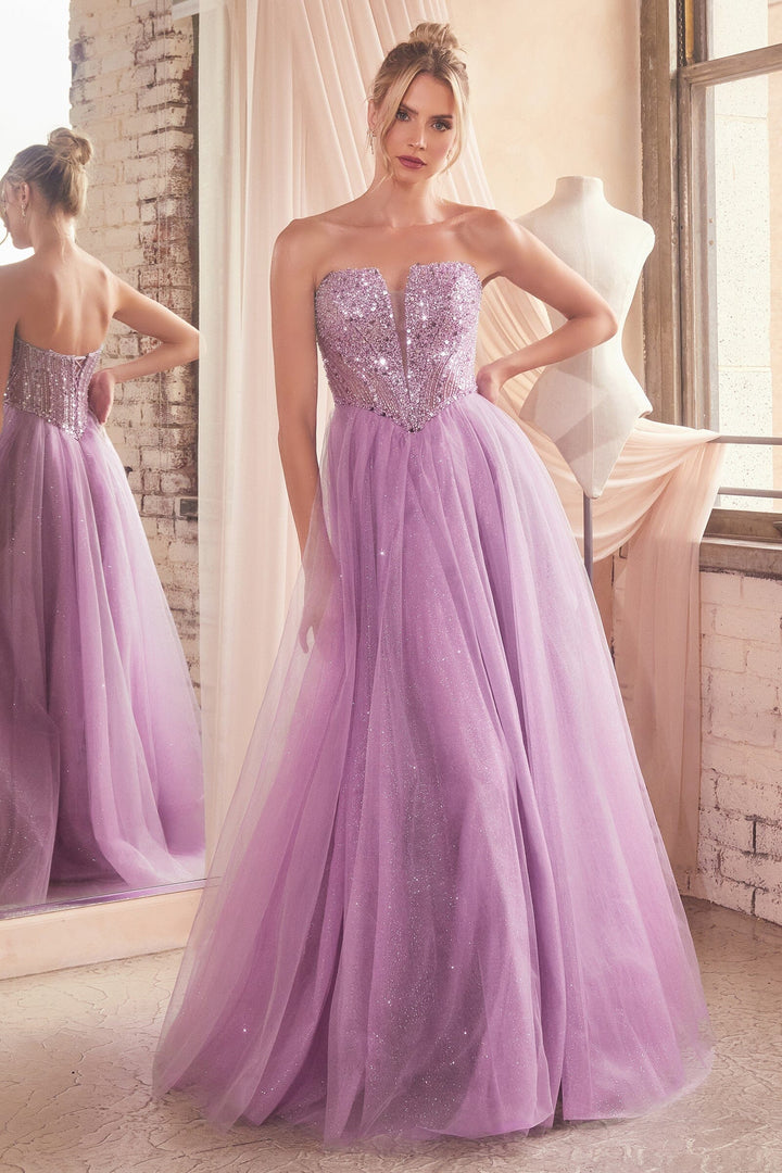 Embellished Strapless A-line Tulle Gown by Ladivine CD0217