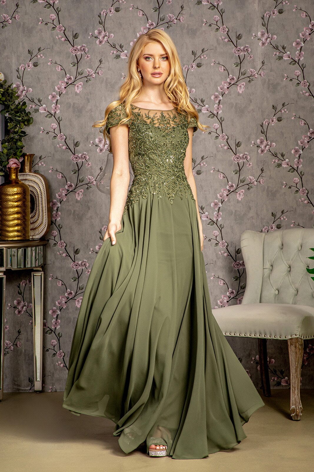 green emerald velvet dress Sample Deep Olive Navea Convertible Chiffon Dress main image 1