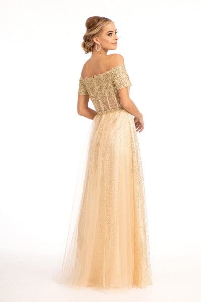 Embroidered Off Shoulder Glitter Gown by Elizabeth K GL2942