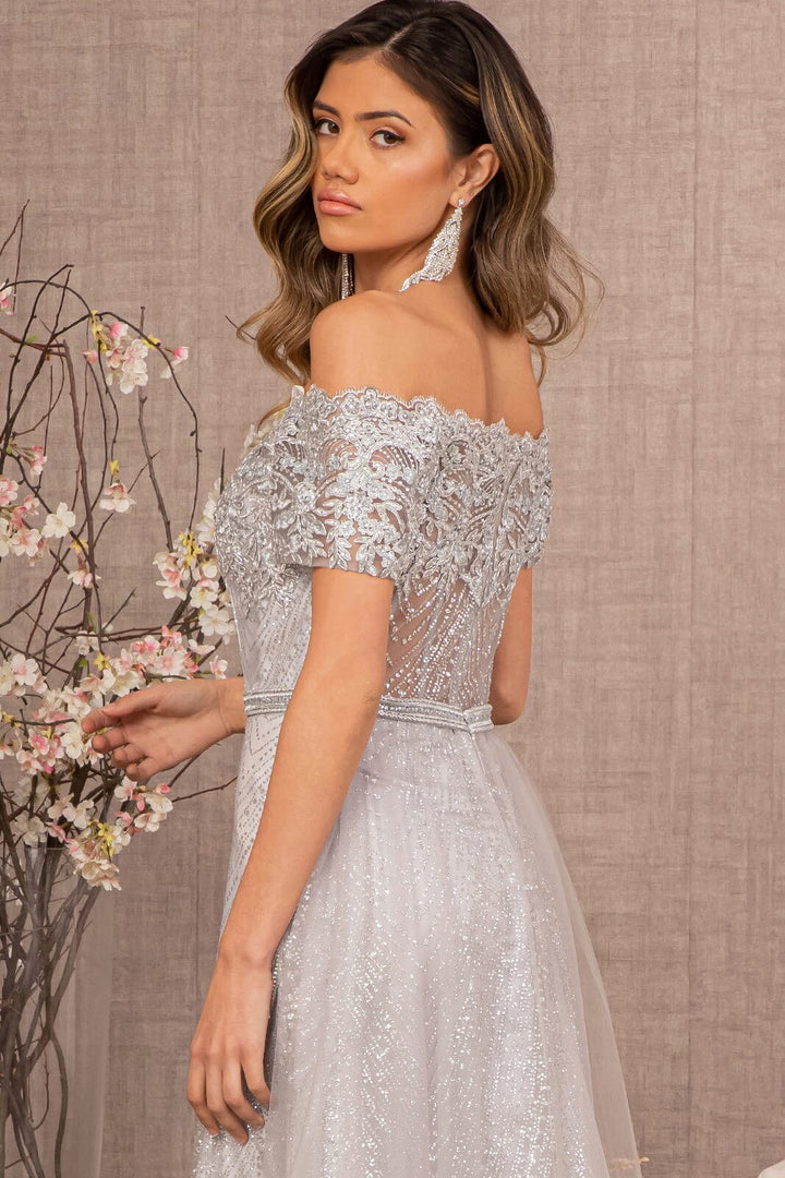 Embroidered Off Shoulder Glitter Gown by Elizabeth K GL2942
