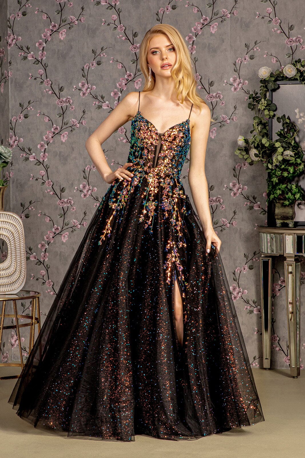 Embroidered Sleeveless Glitter Slit Gown by GLS Gloria GL3218  ABC Fashion