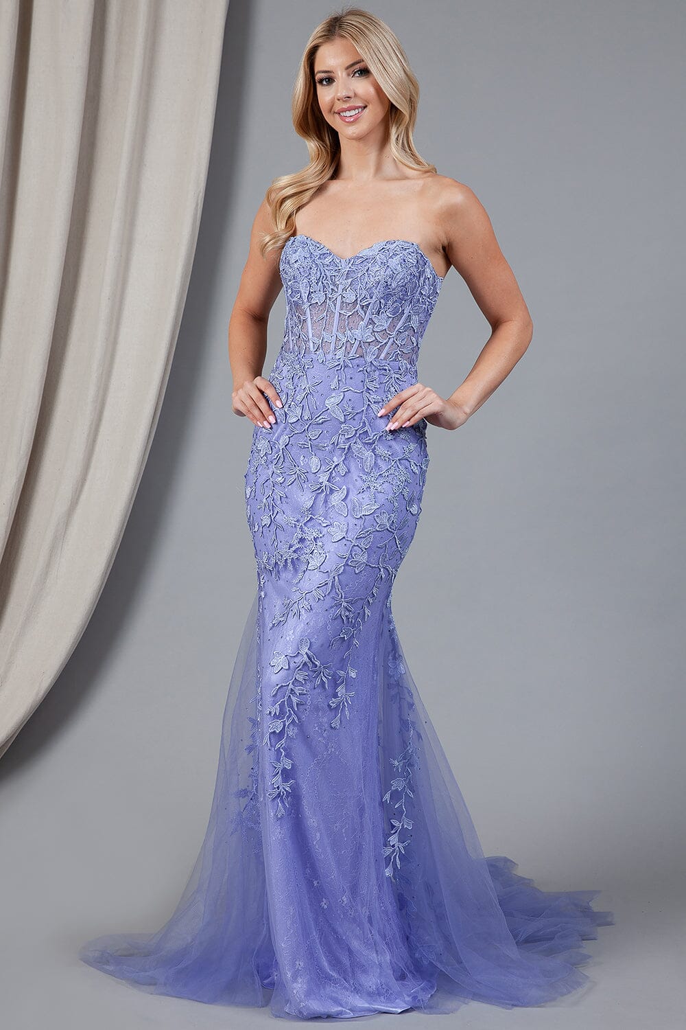 periwinkle mermaid prom dress Embroidered Strapless Mermaid Dress by Amelia Couture 7024 8 / Periwinkle Blue