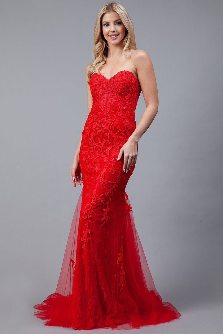 Embroidered Strapless Mermaid Dress by Amelia Couture 7024