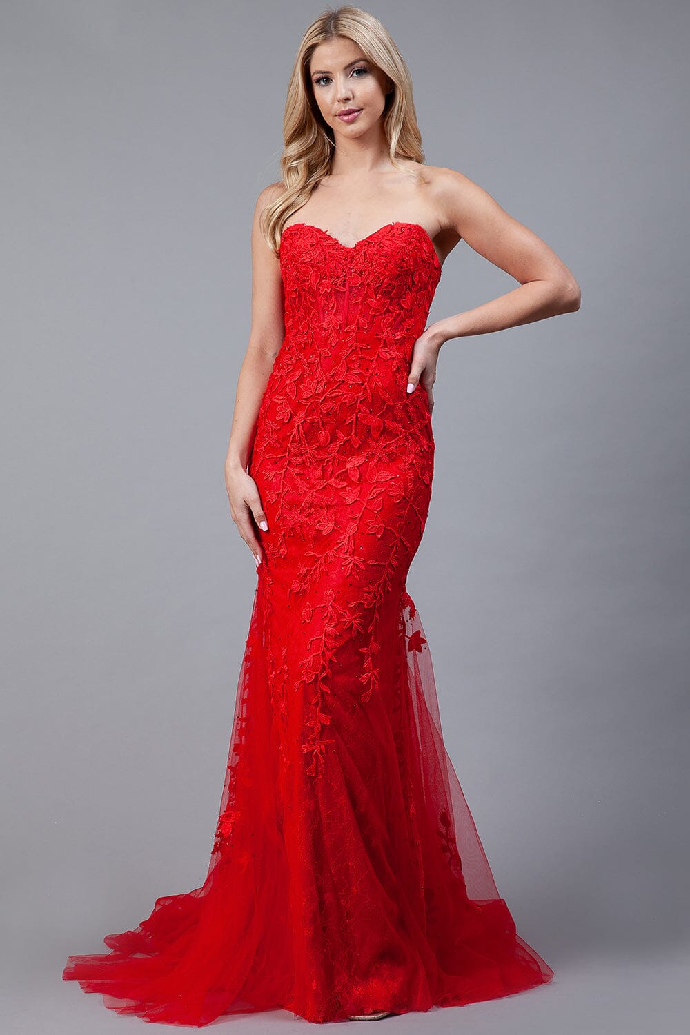 Embroidered Strapless Mermaid Dress by Amelia Couture 7024