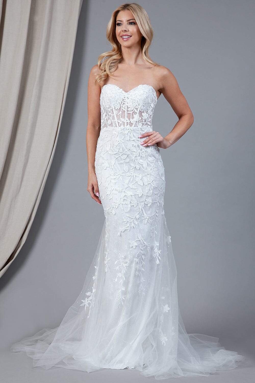 Embroidered Strapless Mermaid Dress by Amelia Couture 7024