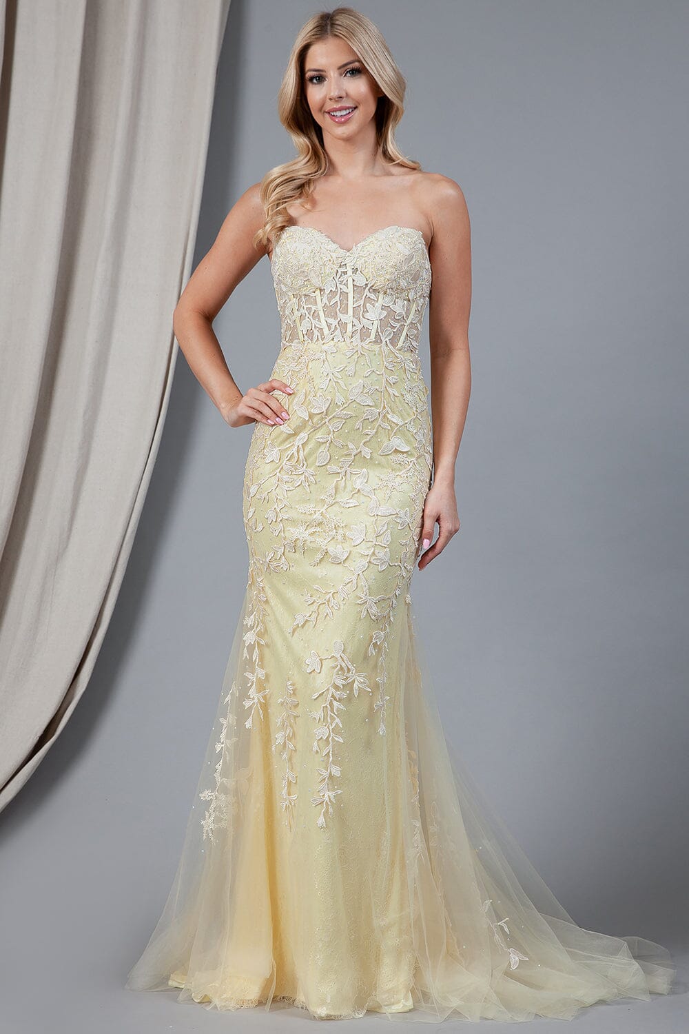 Embroidered Strapless Mermaid Dress by Amelia Couture 7024