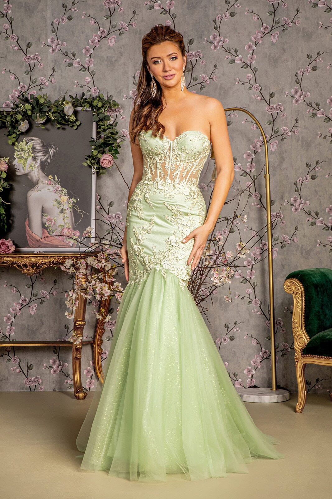 GLS By Gloria GL3161 Glitter Mesh Mermaid Dress w/ Mesh Layered Tail