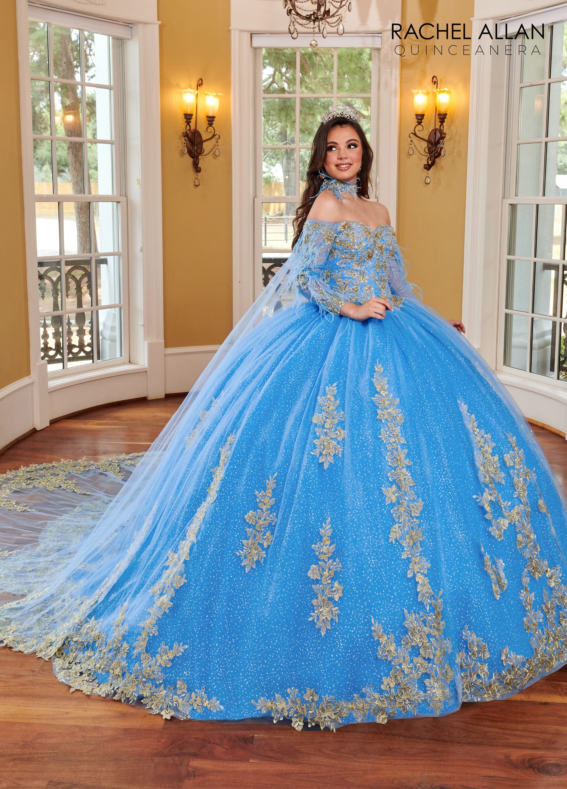 Feather Cape Sleeve Quinceanera Dress by Rachel Allan RQ2167 – ABC