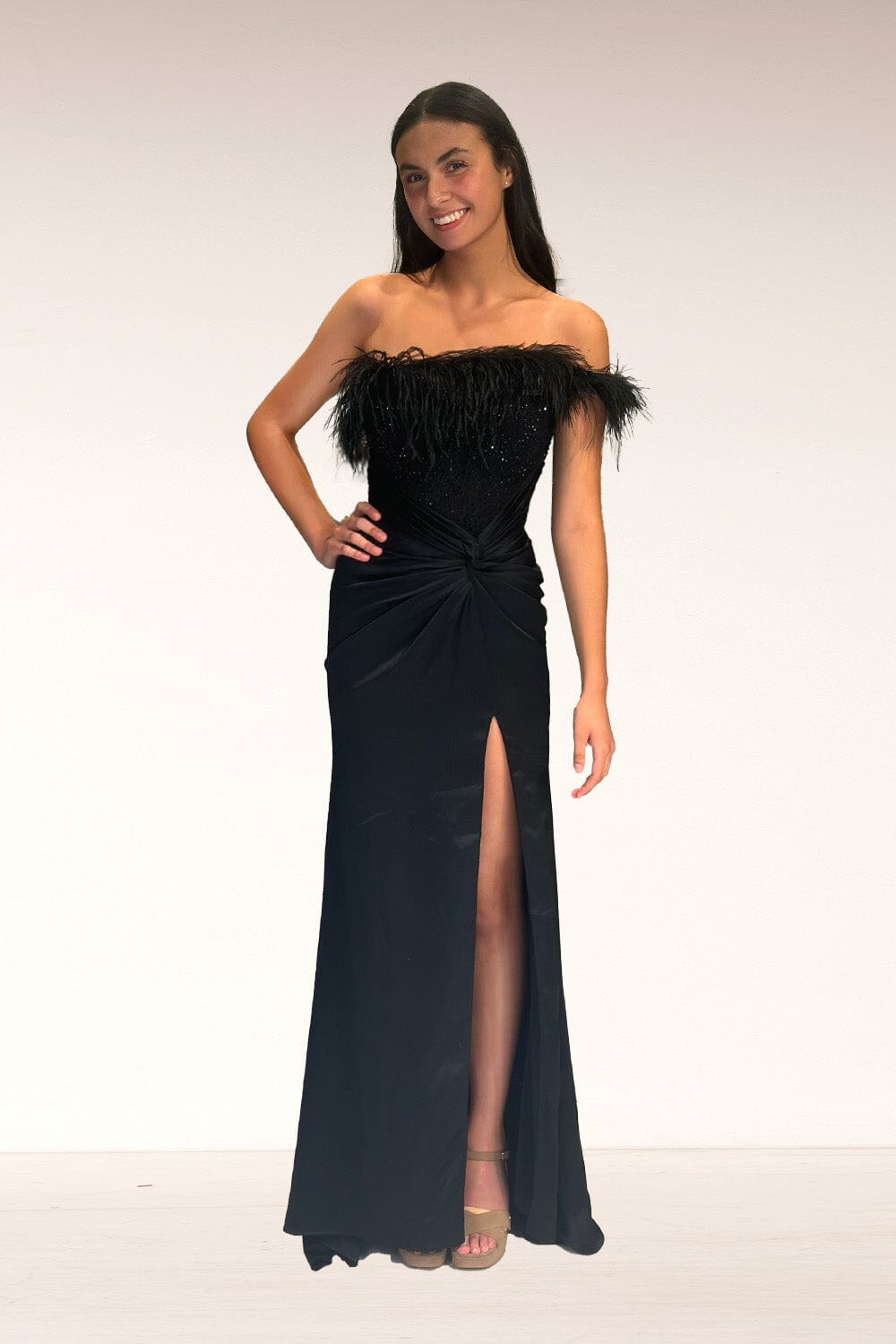 Feather Off Shoulder Slit Gown by Lucci Lu 1326 ABC Fashion Feather Off Shoulder Slit Gown by Lucci Lu 1326 ABC Fashion
