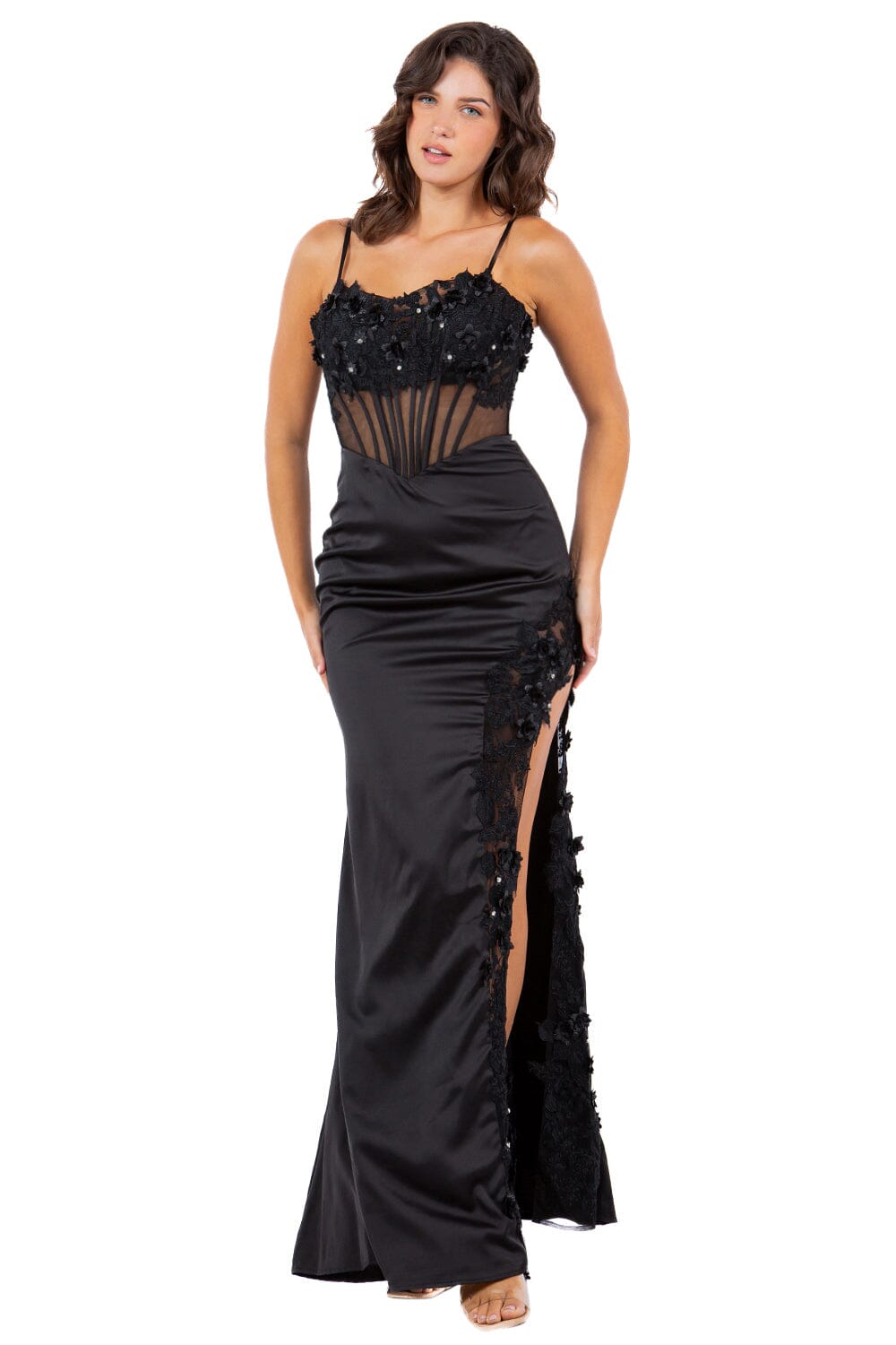 Fitted 3D Floral Sleeveless Slit Gown by Cinderella Couture 8085J