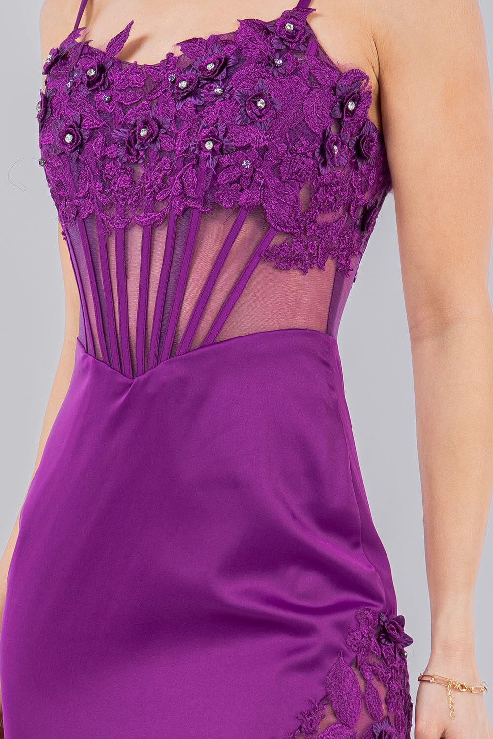 Fitted 3D Floral Sleeveless Slit Gown by Cinderella Couture 8085J