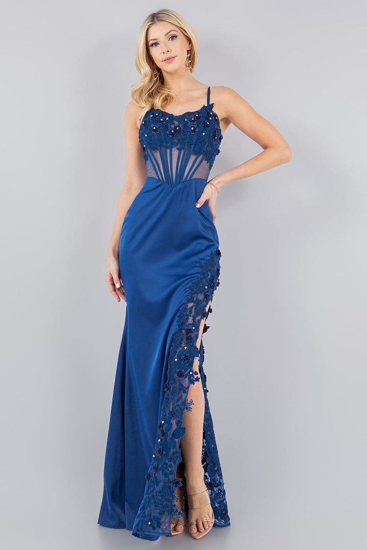 Fitted 3D Floral Sleeveless Slit Gown by Cinderella Couture 8085J