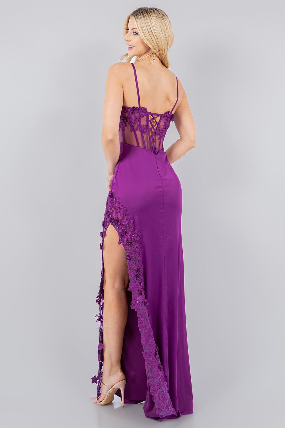 Fitted 3D Floral Sleeveless Slit Gown by Cinderella Couture 8085J