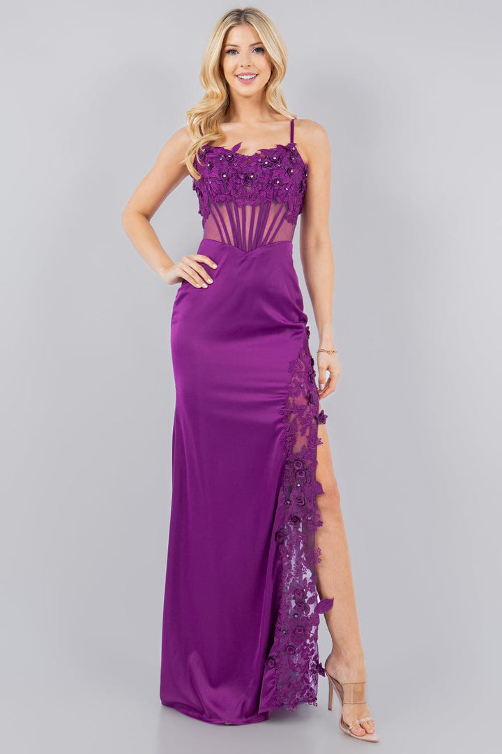 Fitted 3D Floral Sleeveless Slit Gown by Cinderella Couture 8085J