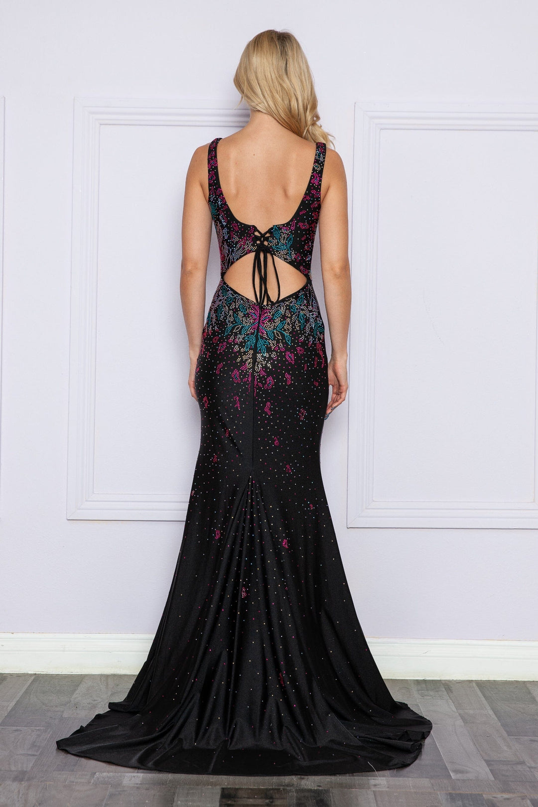 Fitted Beaded Sleeveless Slit Gown by Poly USA 9270
