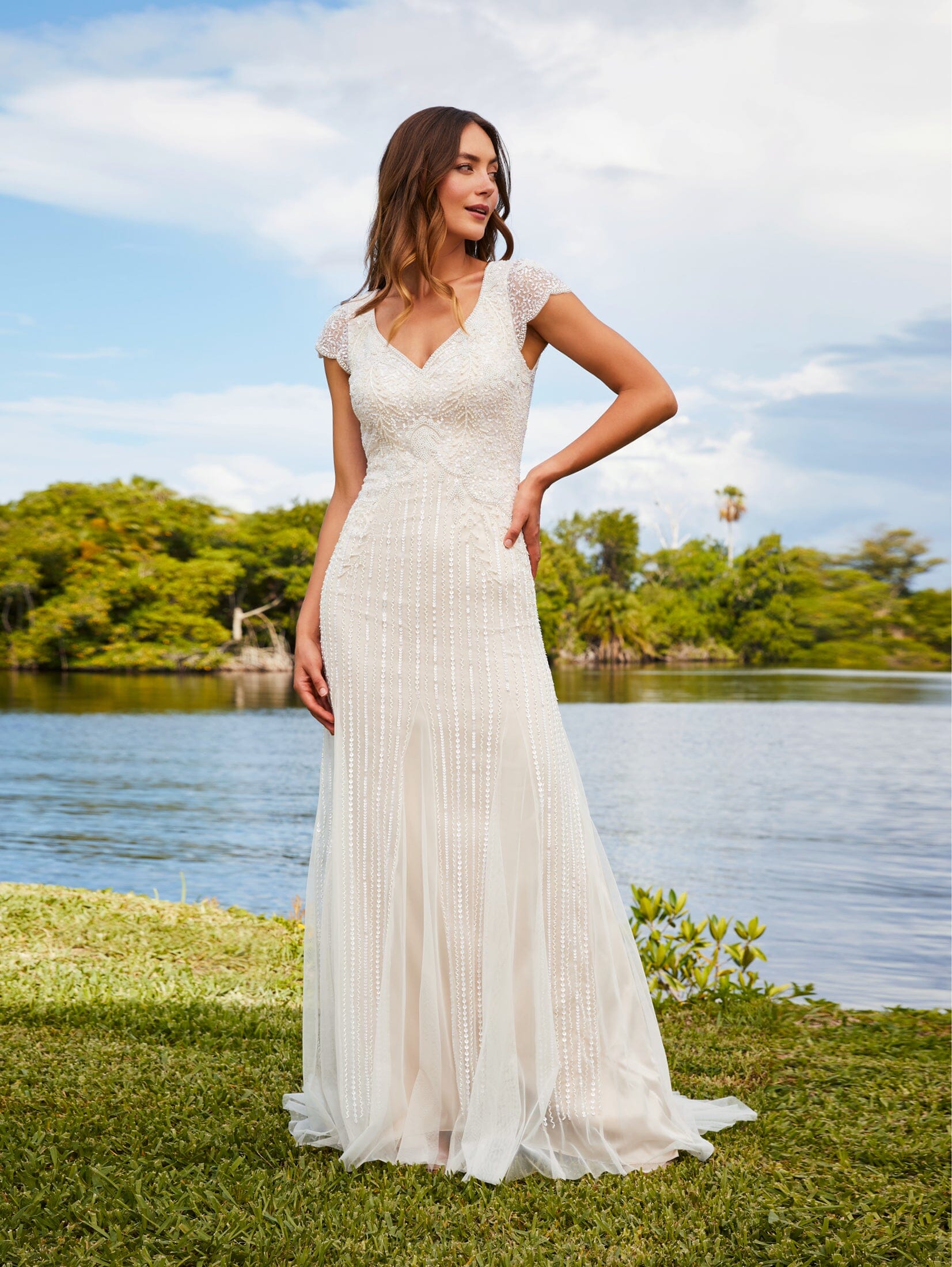 Fitted Cap Sleeve Wedding Gown by Adrianna Papell 40360 Fitted Cap Sleeve Wedding Gown by Adrianna Papell 40360